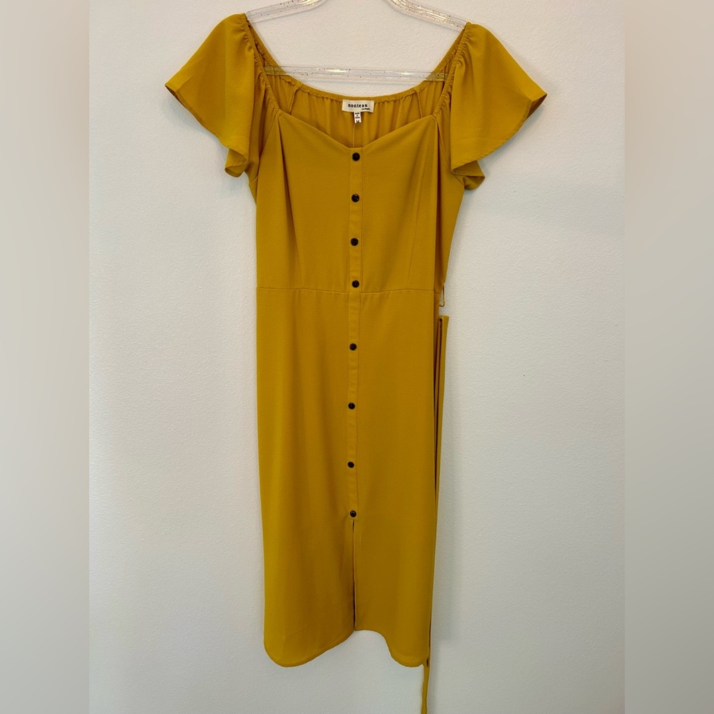 MUSTARD MIDI BUTTON DRESS